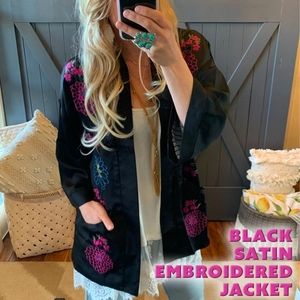 Black Satin Luxury High End Embroidered Jacket